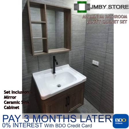 Aluminum Bathroom Vanity Cabinet Set with Mirror and Ceramic Sink