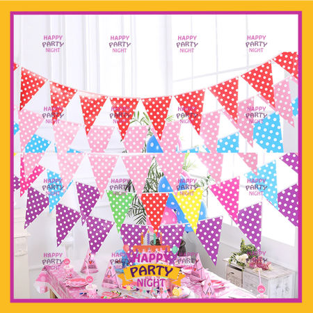 Happy Party Night Polka Dot Bunting Flags for Birthdays