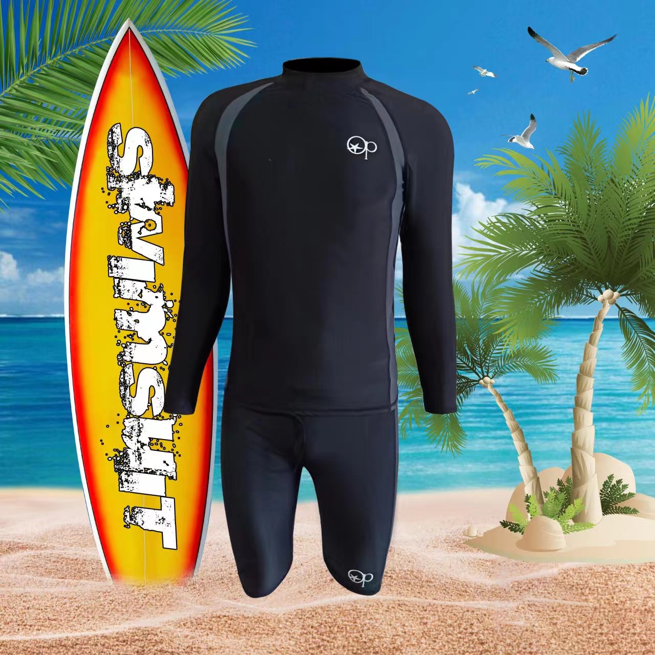 High Quality Fashionable OP RashGuard complete set w/ Pants for Men501