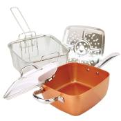 Square Copper Non-Stick Frying Pan Set with Strainer