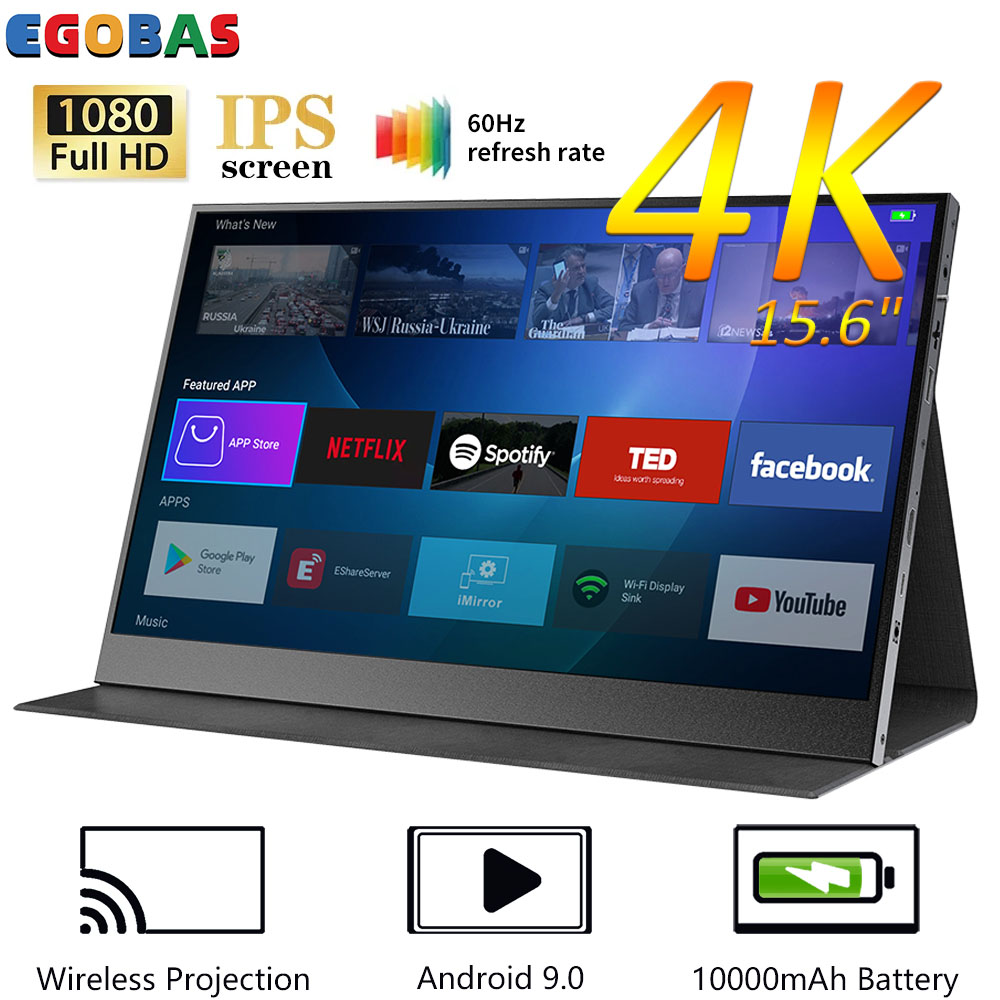 Portable 15.6" Android TV Smart Monitor with WiFi and Bluetooth