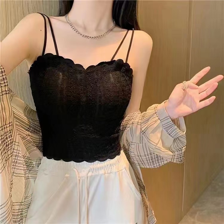 New beautiful back camisole small fresh with chest pad lace jacquard ice silk seamless chest wrap 8946 - Image 2
