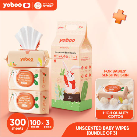 Yoboo Unscented Baby Wipes - Hygienic, Soft, Alcohol-free (300