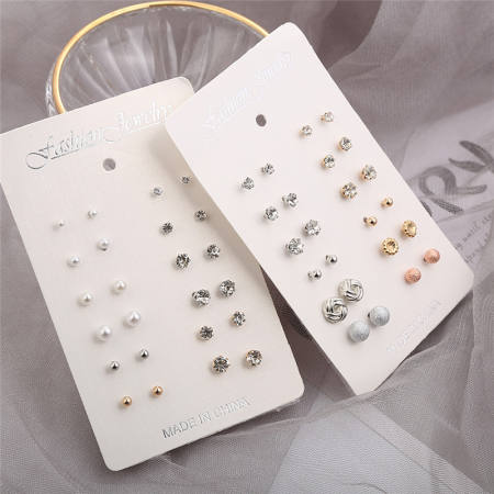 12 Pairs Alloy Rhinestone Stud Earrings Set for Women