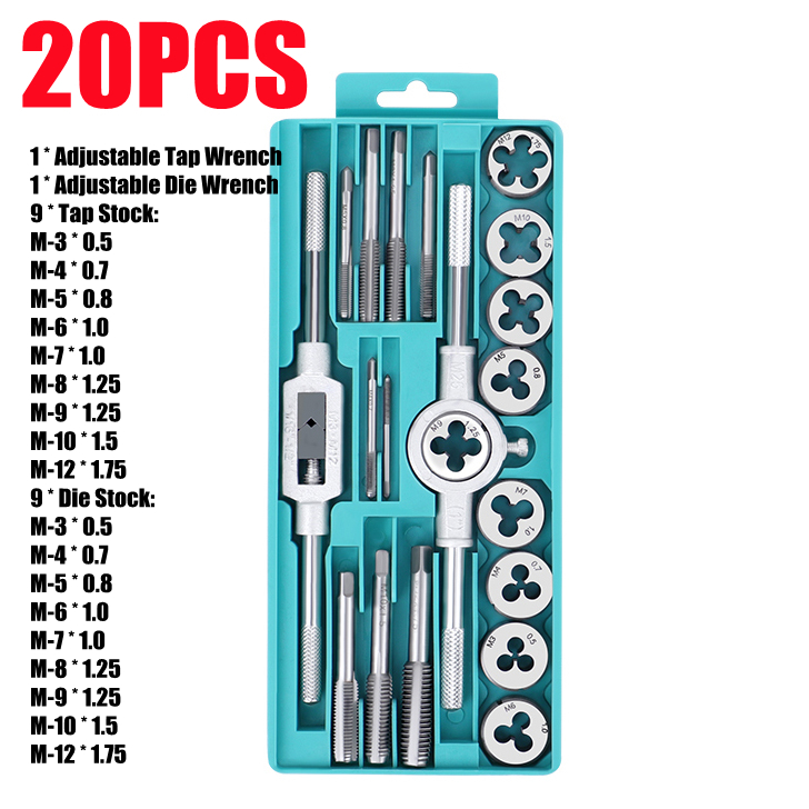 【COD + local seller】20pcs Tap Die Set M3-M12 Screw Thread Metric Taps Wrench DIY Kit Wrench Screw Threading Hand Tools Alloy Metal With Case Fine & Coarse Tools to Cut, Chase and Thread with Wrench Accessories in a Tray Case - Image 2