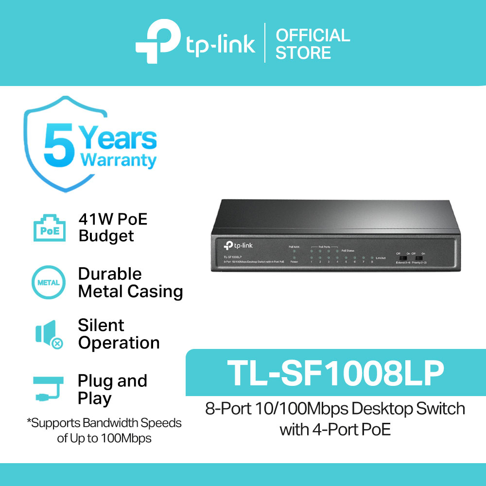 TP-Link Official Store / TL-SF1008LP / 8-Port 10/100Mbps with 4-Port PoE Desktop Network Ethernet Switch Hub for Internet
