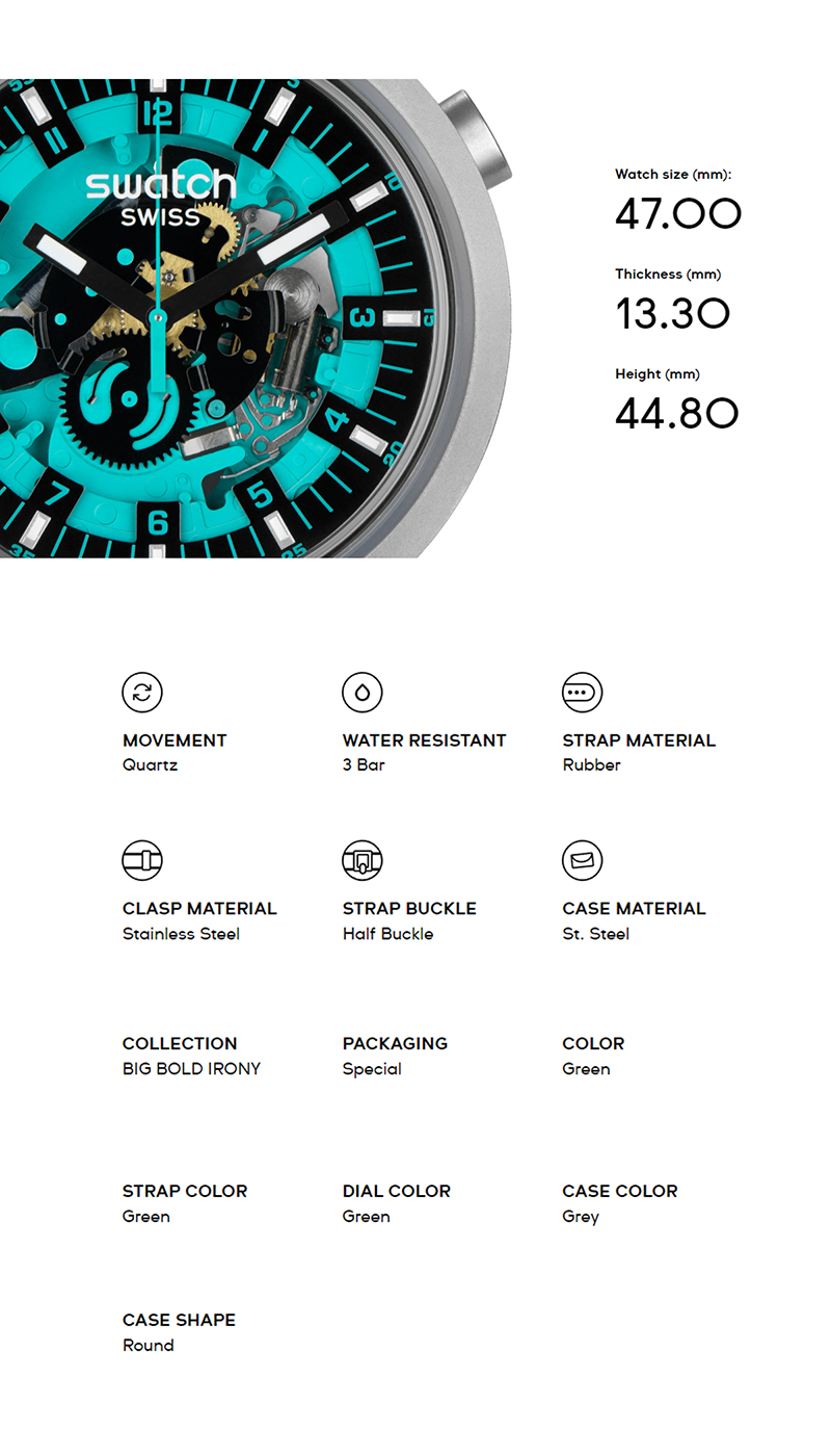 Swatch Big Bold Irony MINT TRIM SB07S111 Green Rubber Strap Watch