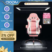 AIODIY Pink Gaming Chair with Footstool and Dual Pillows