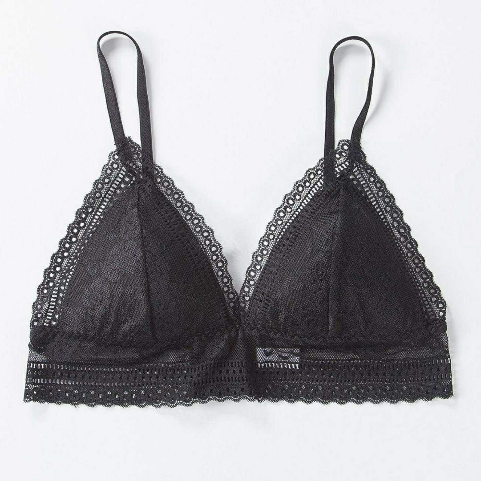 Women Floral Lace Triangle Cup Breathable Bralette Wireless Simple Lace V-neck Padded Top Bra - Image 3