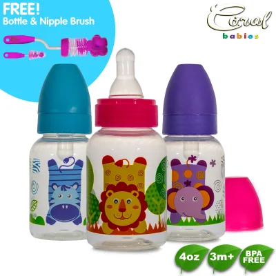 Coral Babies 4oz Clear Feeding Bottle with Free Bottle and Nipple Brush (2)