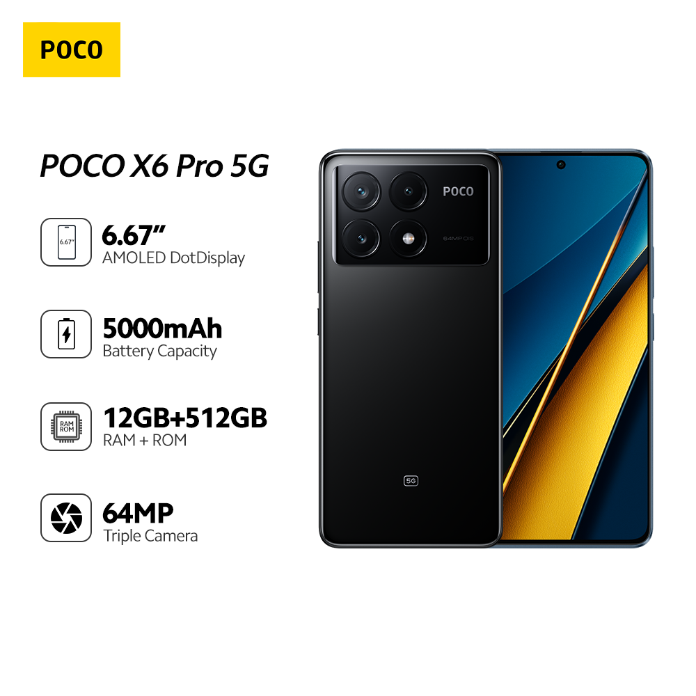 Xiaomi POCO X6 Pro 5G - Smartphone, 12+512GB 6.67 120Hz FHD+ Flow AMOLED  Display, MediaTek Dimensity 8300-Ultra, 64MP AI Triple Cámara, 5000mAh,  NFC