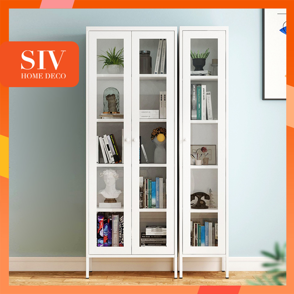 Siv Metal Display Cabinet Book Cabinet With Glass Door Steel Storage Cabinet Bookcase Bookshelf For Living Room