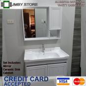 Aluminum Bathroom Vanity Cabinet with Mirror, Ceramic Sink, Rust-Resistant