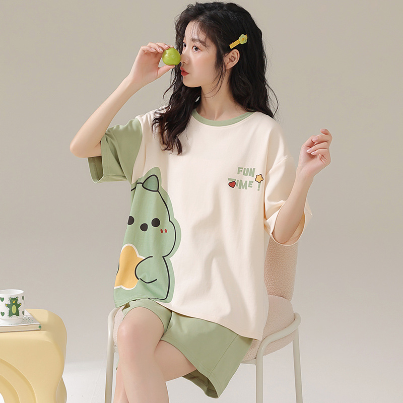 Motovita Cartoon Pajamas Set Cute Printed Casual Wear Cotton Pyjamas 2 Pieces Casual Short-Sleeved Women's Sleepwear - Image 3