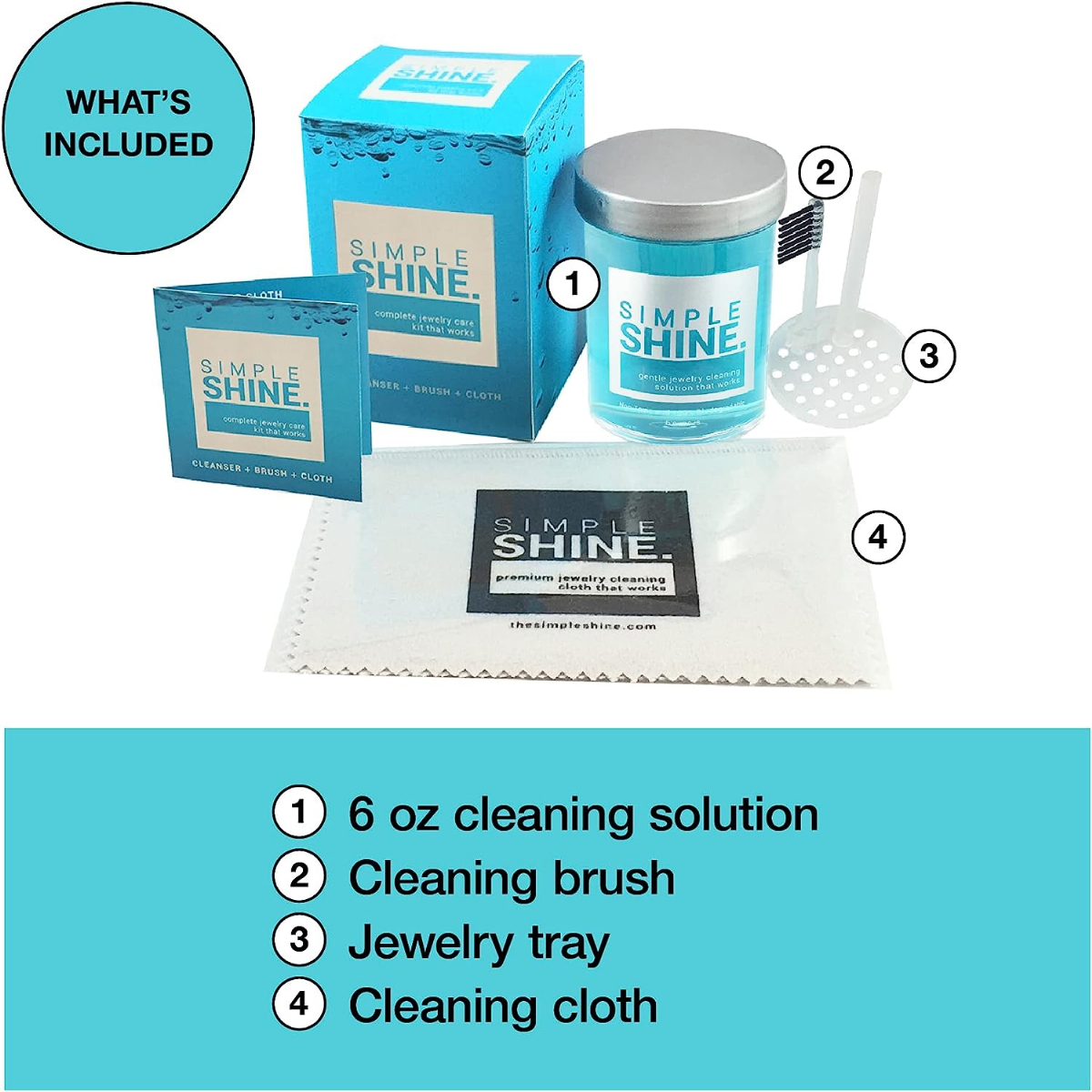 Simple Shine. Complete Jewelry Cleaning Kit Polishing w/Cloth, Brush and  Jewelry Cleaner Solution for all Jewelry. Gold, Silver, Diamond Ring  Cleaner, Earring, Fine & Fashion Cleaning Made in the USA Gentle Jewelry