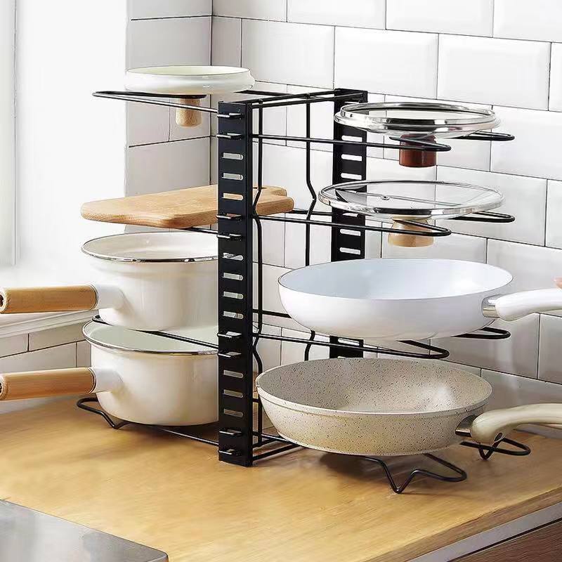Pot Cleaning Rack Kitchen Pot Lid Storage Rack MUDEELA 8-Tier Adjustable Pot Organizer ...