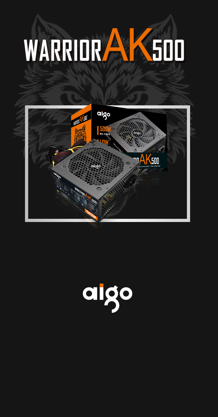 Aigo-Bloc d'alimentation PC PSU AK 500W, noir, gaming, silencieux