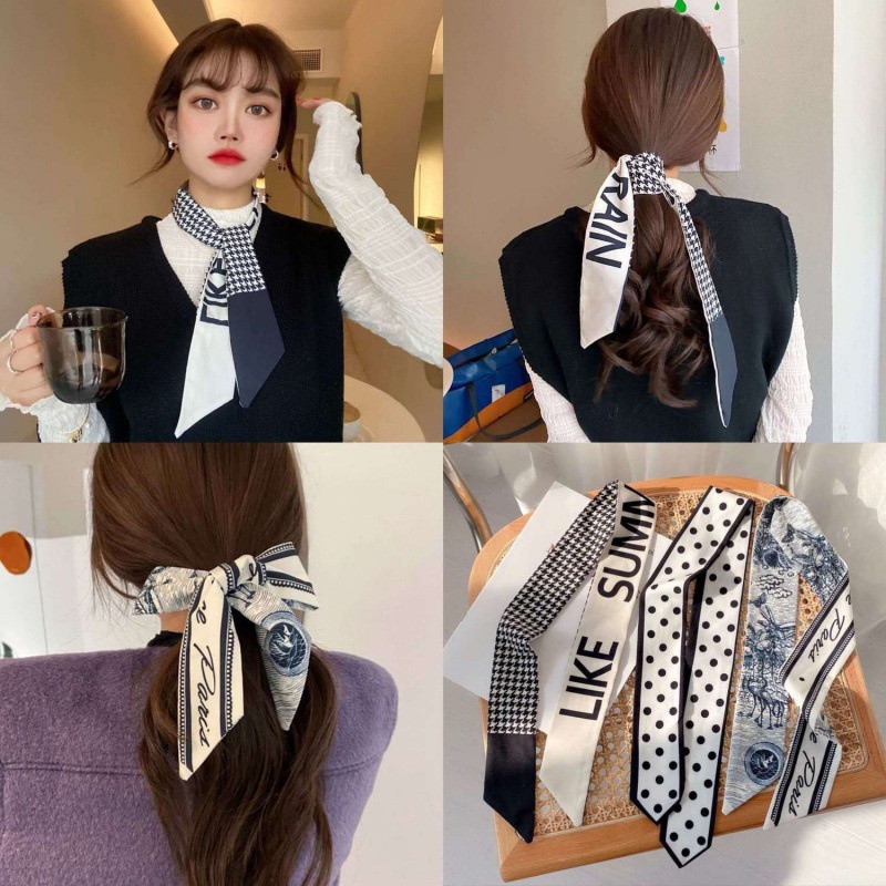 Korean Fashion Silk Scarf LV Turban Elegant Ponytail Hair Tie