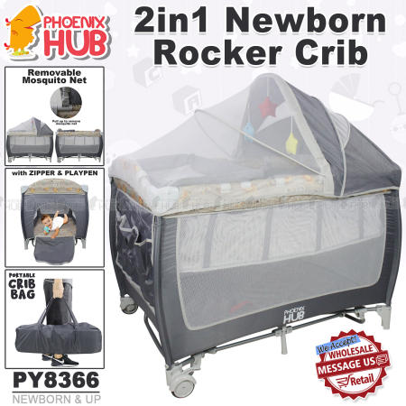 Phoenix Hub Infant Rocker Crib with Mosquito Net and Changing Table