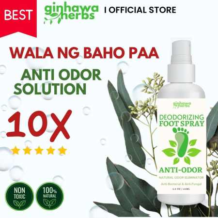 Ginhawa Herbs Antibacterial Deodorant Powder Anti Itch Sweat Odor Feet Athletes Foot Odor Spray Foot Liquid Anti-Fungi Shoe Sock Feet Care With Eucalyptus Mint - 60ml