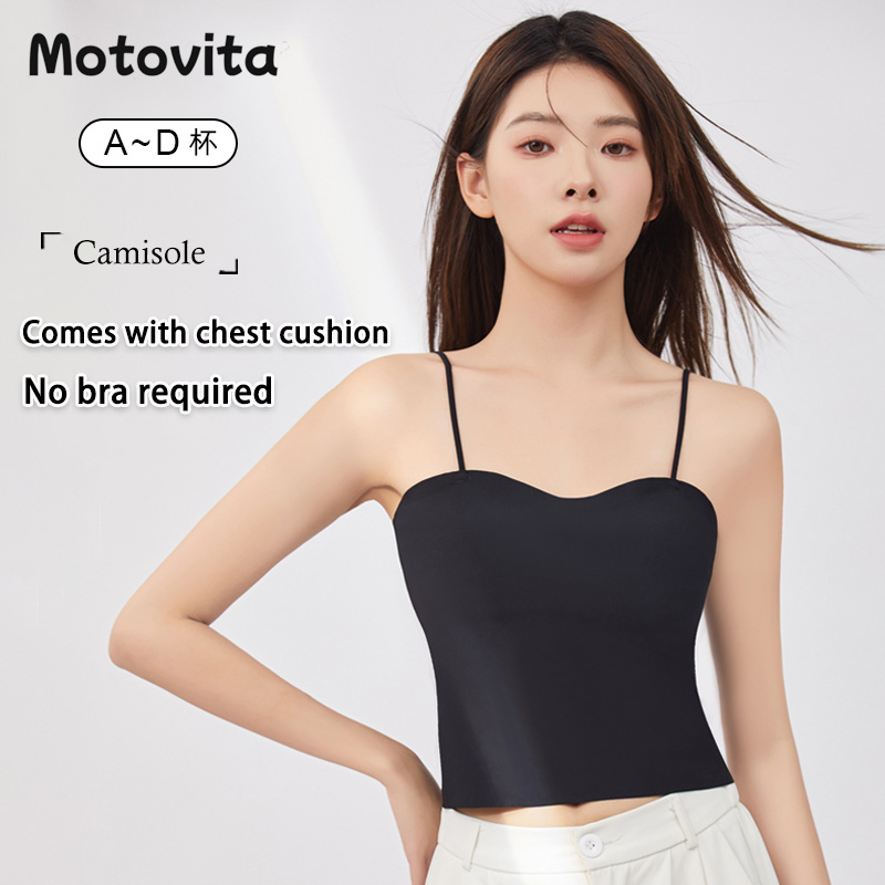 Motovita Ice Silk Seamless Camisole Strap Stretch Underwear Street Outdoor Clothing Short Vest Crop Tops With Pad Casual T-shirt