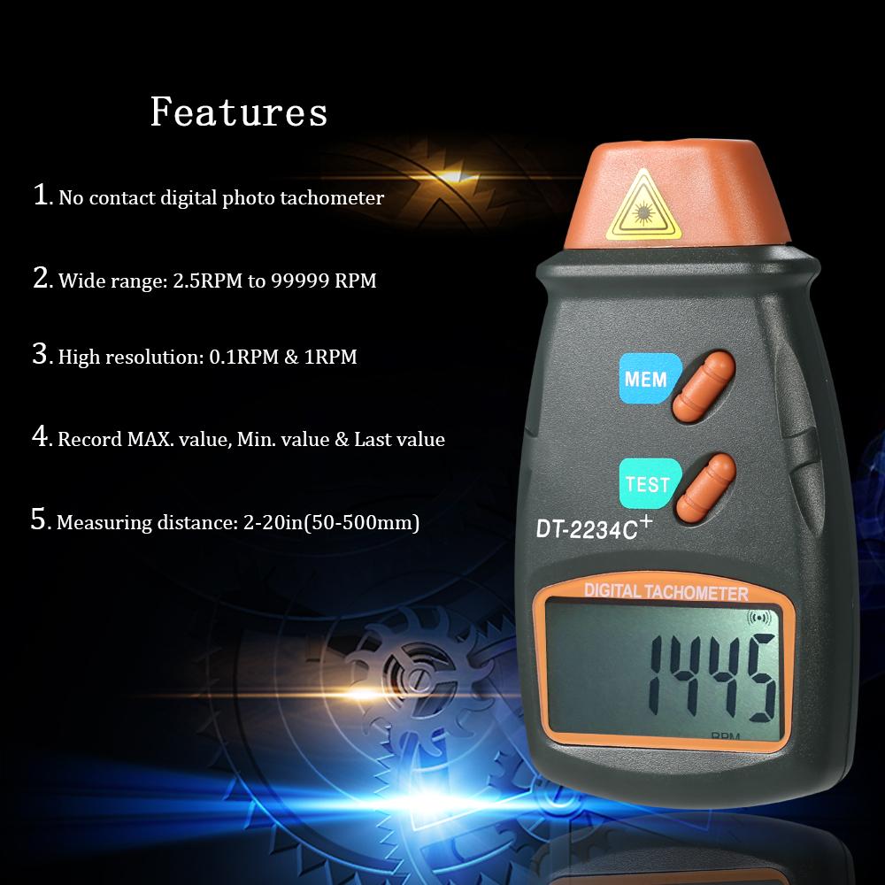FOTN Professional Digital Photo Tachometer Non Contact RPM Tach
