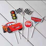 Lightning McQueen Car paper card cake topper plug-in baking props dessert decorations materials 5pcs