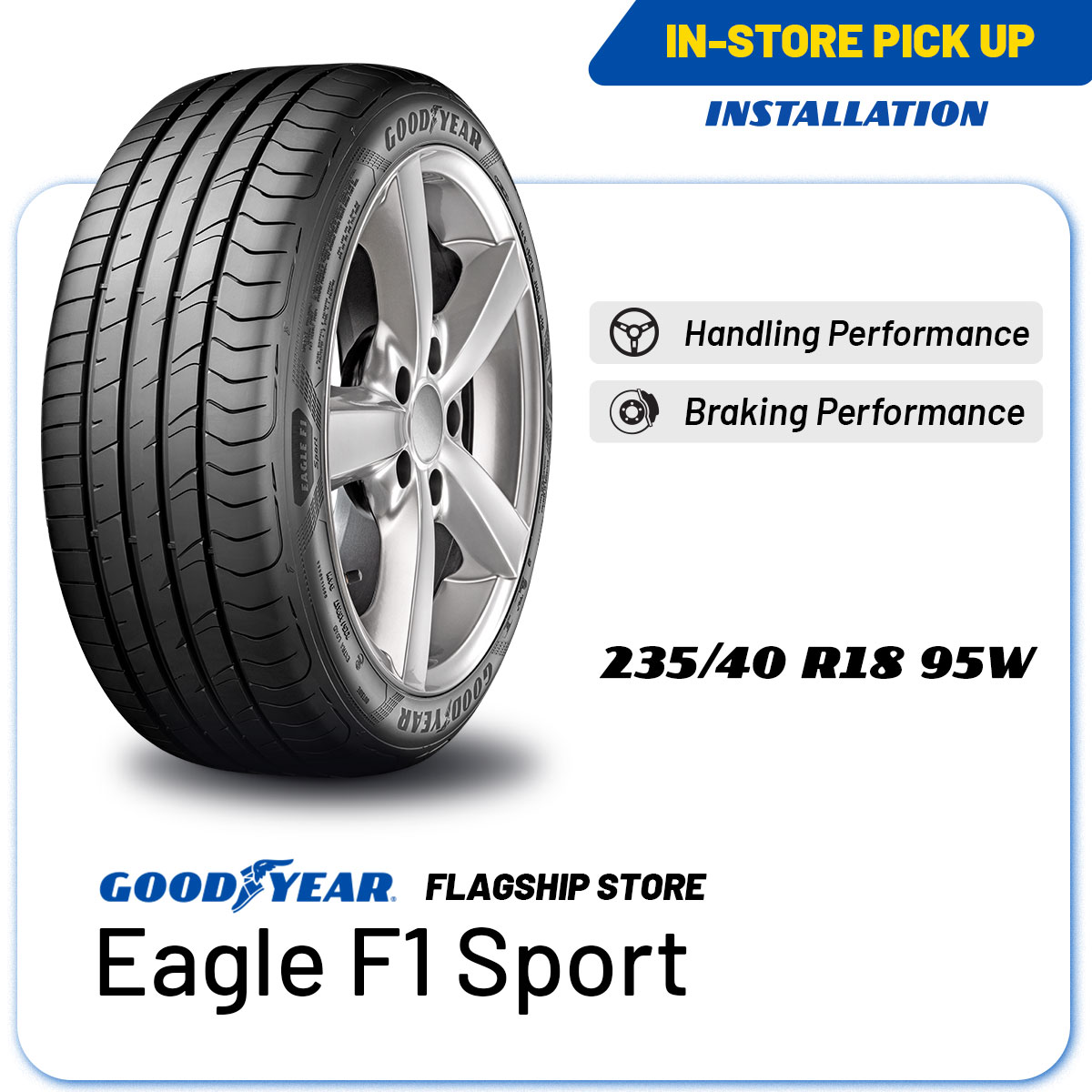 [INSTALLATION/ PICKUP] Goodyear 235/40R18 Eagle F1 Sport Tire (Worry Free Assurance) - Subaru WRX/WRX STI, Subaru Impreza STI, Mitsubishi Lancer Evo X, Mercedes-Benz CLA Presyo 9,230 Piso*Libreng Shipping