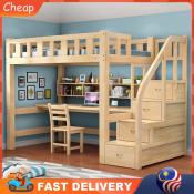 Solid Wood Kids Loft Bed with Desk and Wardrobe Set