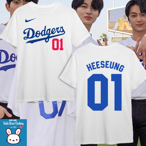 Mga bagong high-quality at pinaka-popular jerseys Enhypen Jersey Dodgers  White Collar V Tshirt / Enhypen T Shirt / Dodger Enhypen Shirt / Unisex  Summer Short Sleeve Tee Tops Custom Name Number Full