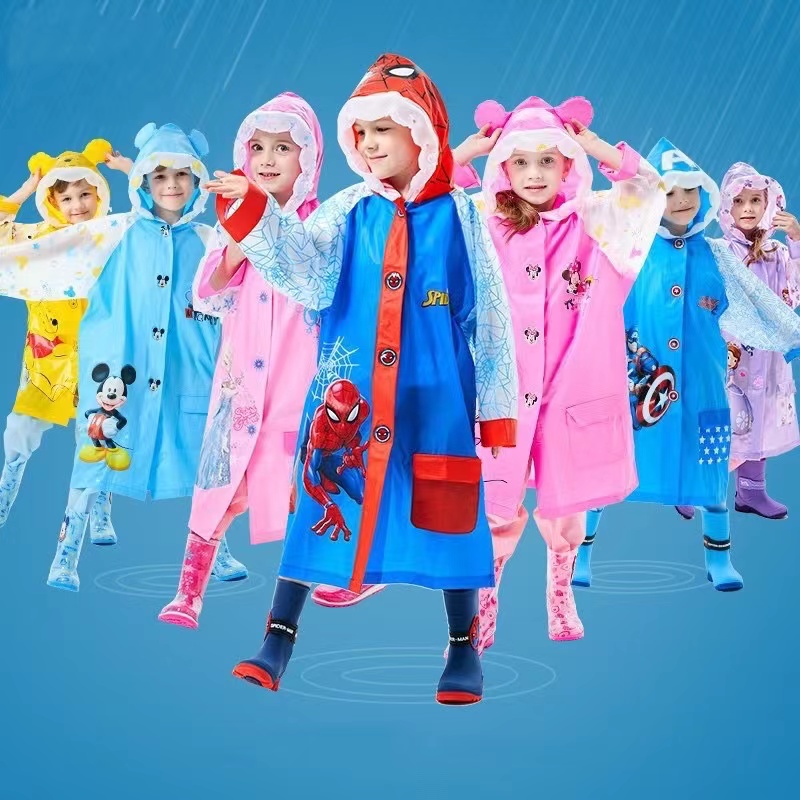 BINLU Children's Waterproof Cartoon Raincoat with Inflatable Brim