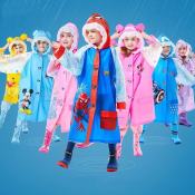 BINLU Children's Waterproof Cartoon Raincoat with Inflatable Brim