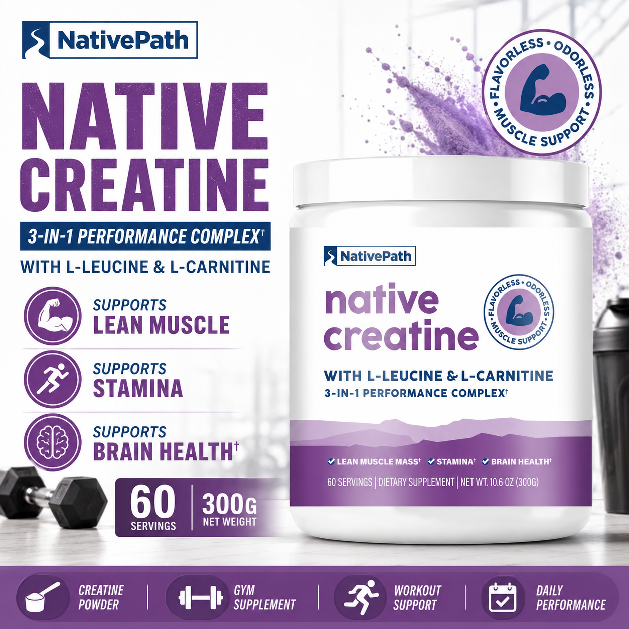 nativepath creatine monohydrate powder with l-leucine and l-carnitine reviews & - Muscle Building Supplement flavor:Lemon Lime