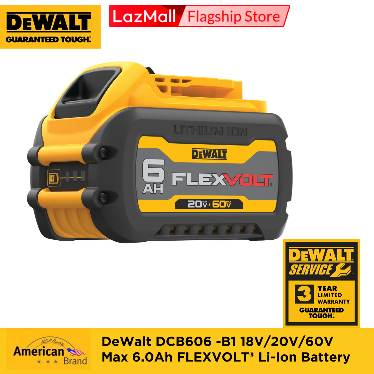 DeWalt DCB606 -B1 18V/20V/60V Max 6.0Ah FLEXVOLT® Li-Ion Battery DCB606