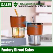 450ML Glass Straw Cup with Lid - Hot/Cold Tumbler