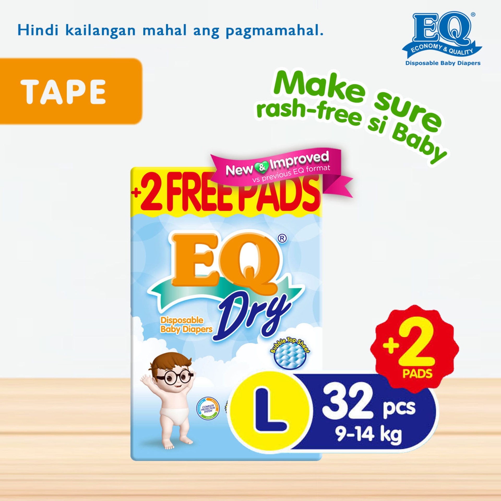 EQ Dry Large (9-14 kg) - 50 pcs x 1 pack (50 pcs) - Tape Diapers | Lazada PH