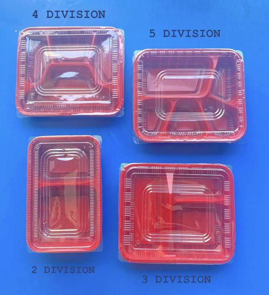 Red bento box with transparent lids