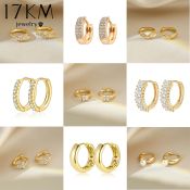 17KM Mini Zircon Hoop Earrings, Gold Plated, Cubic Zirconia