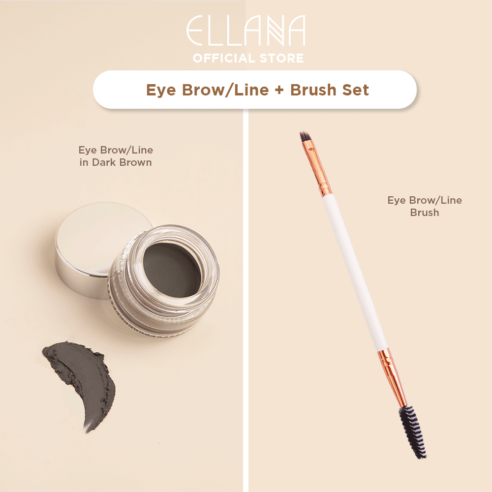 ELLANA Eye Brow/Line + Brush Set Eyebrow/Eyeliner Gel & Brow/Line Brush Duo 24H WaterResistant