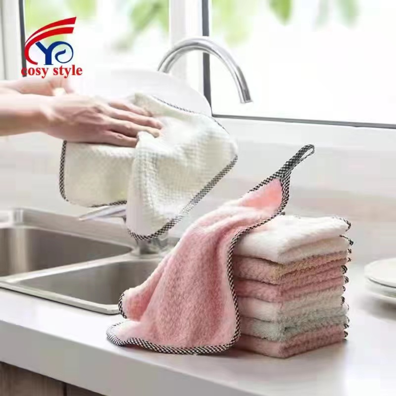 5pcs/set Comparison Bonded Cleaning Cloth, Modern Polyester Fiber Kitchen  Cleaning Cloth Thickened Dishwashing Towel Non-stick Oil Cleaning Cloth  Coral Fleece Soft Cleaning Scrubber For Kitchen