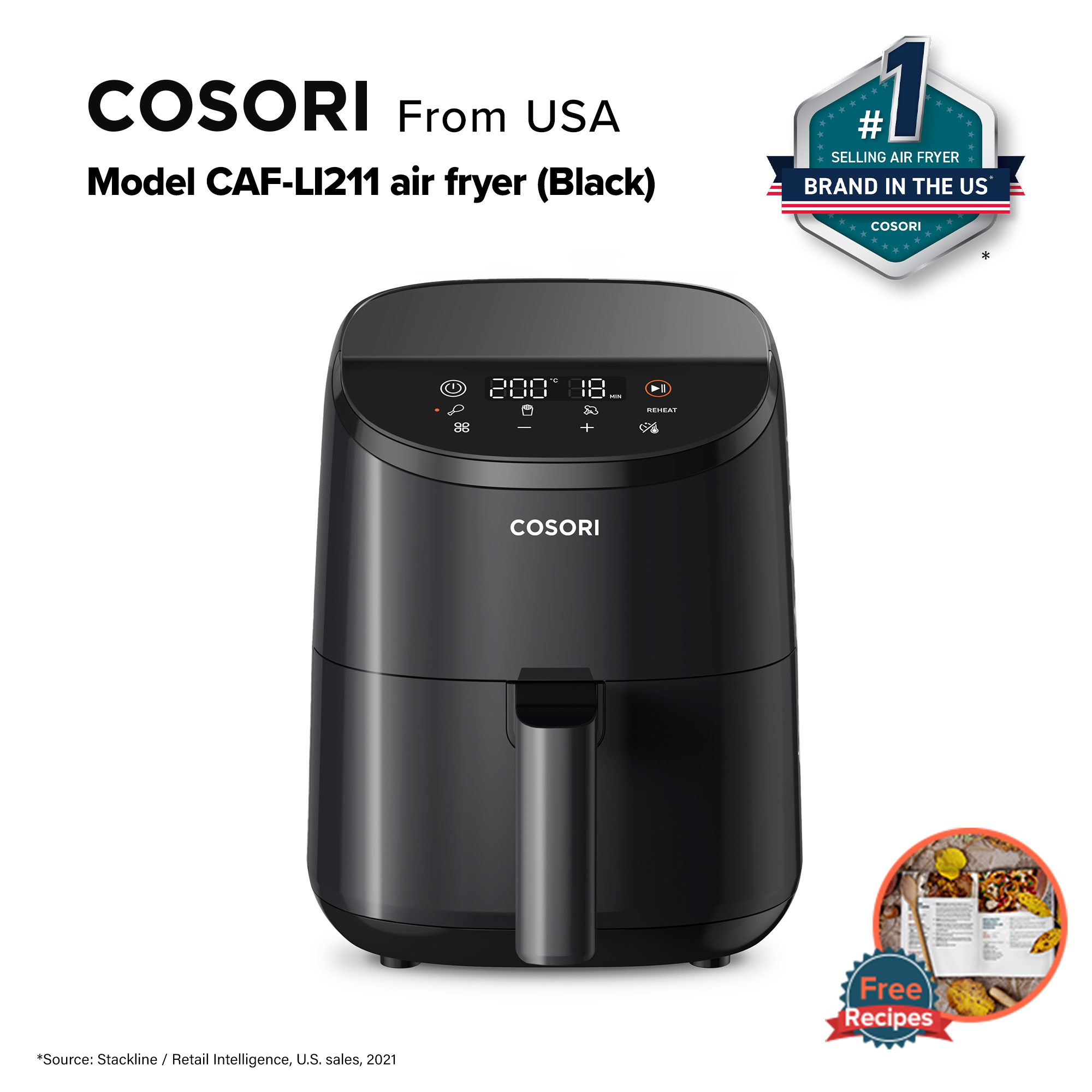 Cosori 2L (2.1 Quart) Lite Mini Air Fryer CAF-LI211 (Black) | Lazada