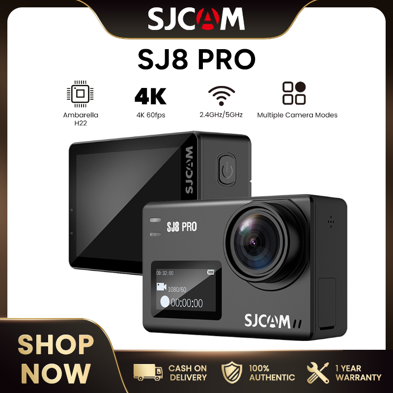 กล้องแอคชั่นแคม กล้องบันทึกกิจกรรมกลางแจ้ง เมรา SJCAM SJ8Pro 4K60fps, หน้าจอสัมผัส 2'' 170 FOV, ซูม 8 เท่า, ระบบป้องกันภาพสั่นไหว 6-aixs, 5G WiFi, Live, Vlog, กล้องกันน้ำใต้น้ำ 40M รองรับไมโครโฟนภายนอก