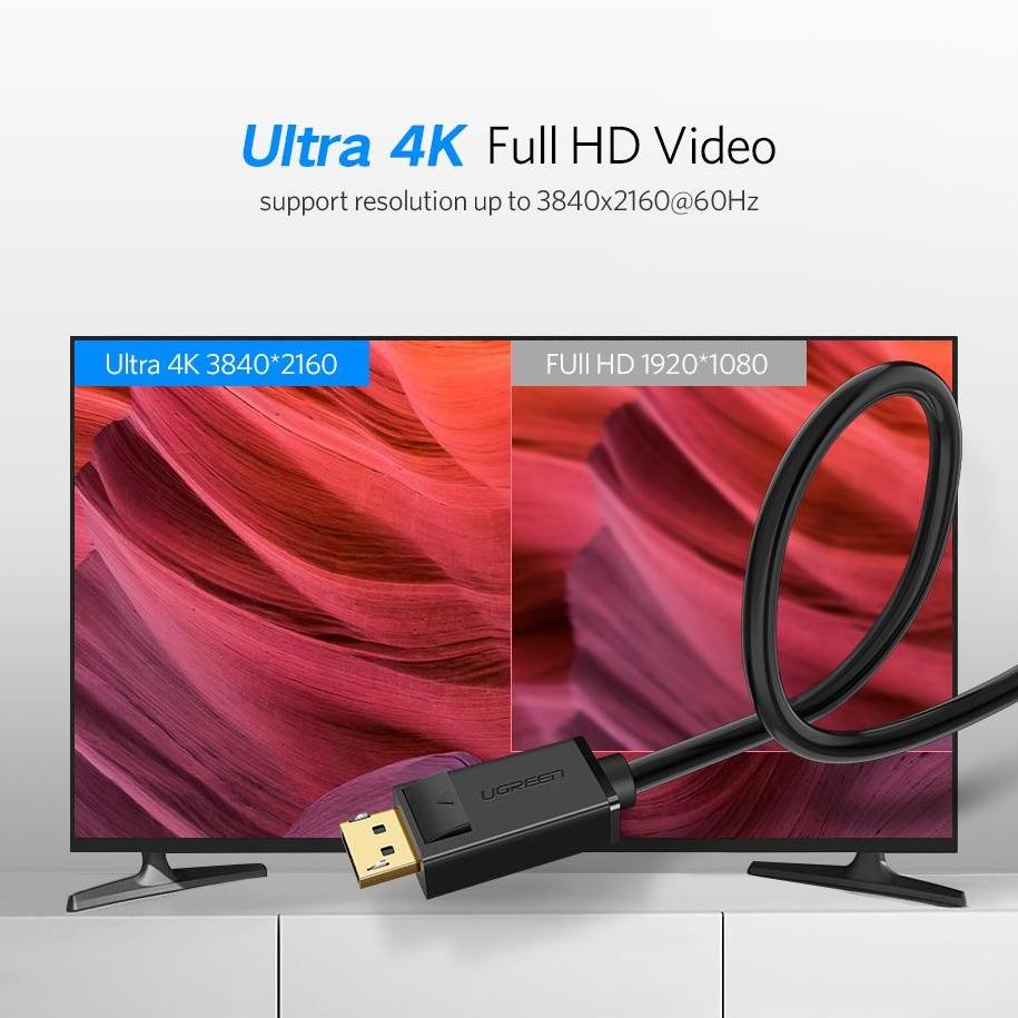 UGREEN 4K 1.2 Version Gold Plated DP to DP DisplayPort Cable Resolution 1.5M, Black 1.5 Meters - 10245 (DP102)