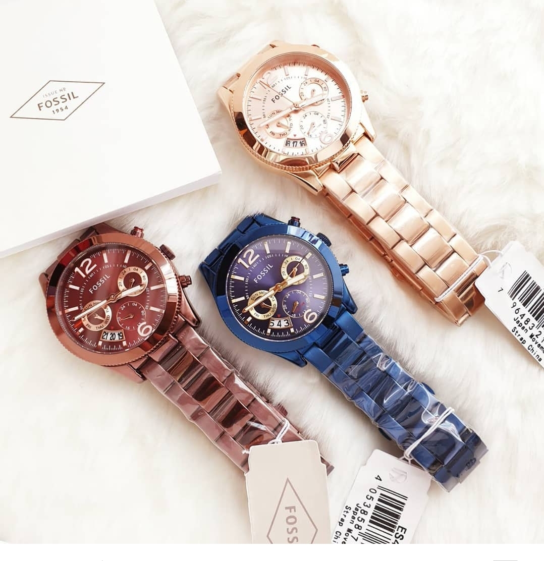 Original Fossil Perfect Boyfriend Multifunction Blue Stainless Steel Watch ES4093 Lazada PH