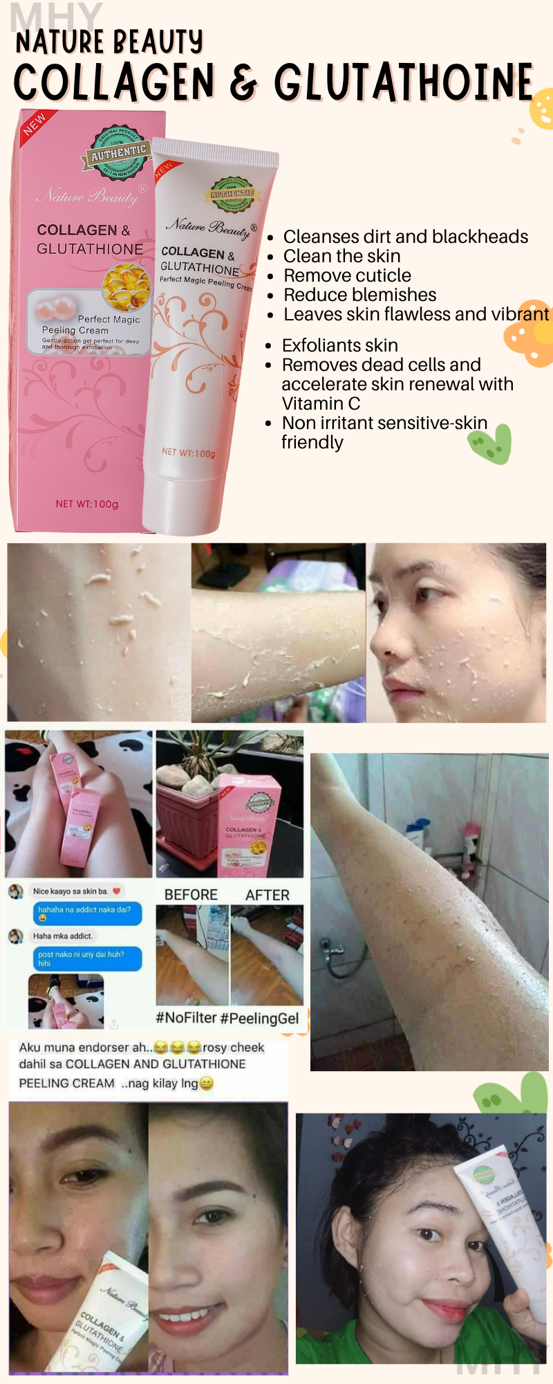 nature beauty collagen and glutathione peeling cream fake Authentic Nature Beauty Collagen and Glutathione perfect magic peeling cream,  Gently action gel perfect for deep and thorough exfoliation 100g