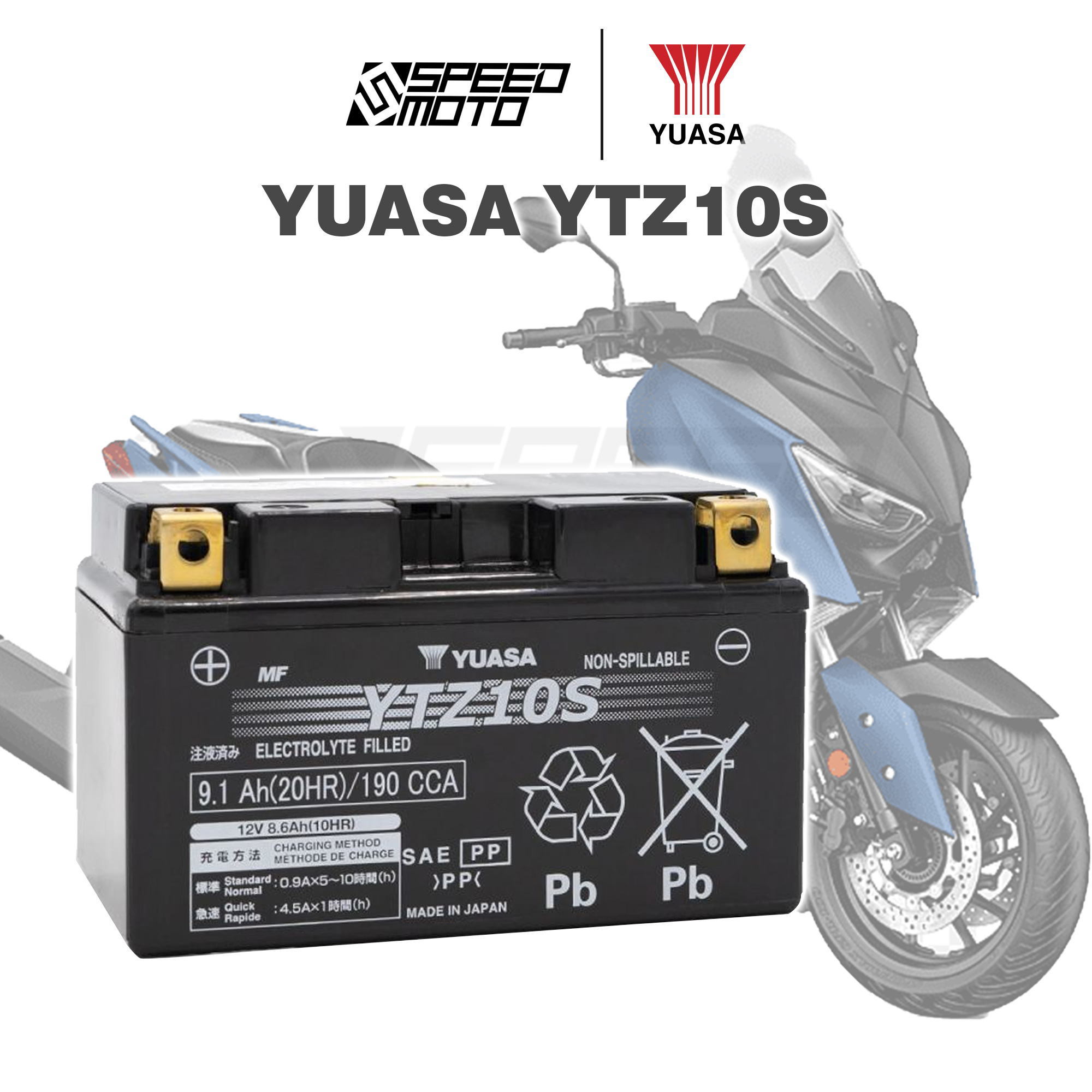 motorcycle battery YUASA YTZ10S (12V 8.6Ah)