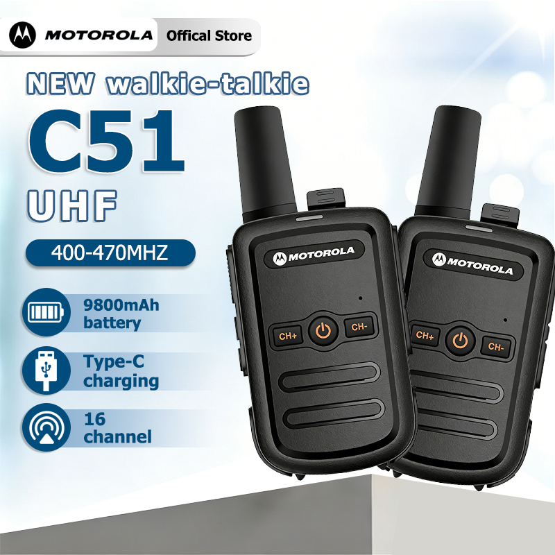Motorola C51 400-470MHZ UHF Two Way Radio Walkie Talkie Set with Long Range 5W Powe 9800mAh Type-C