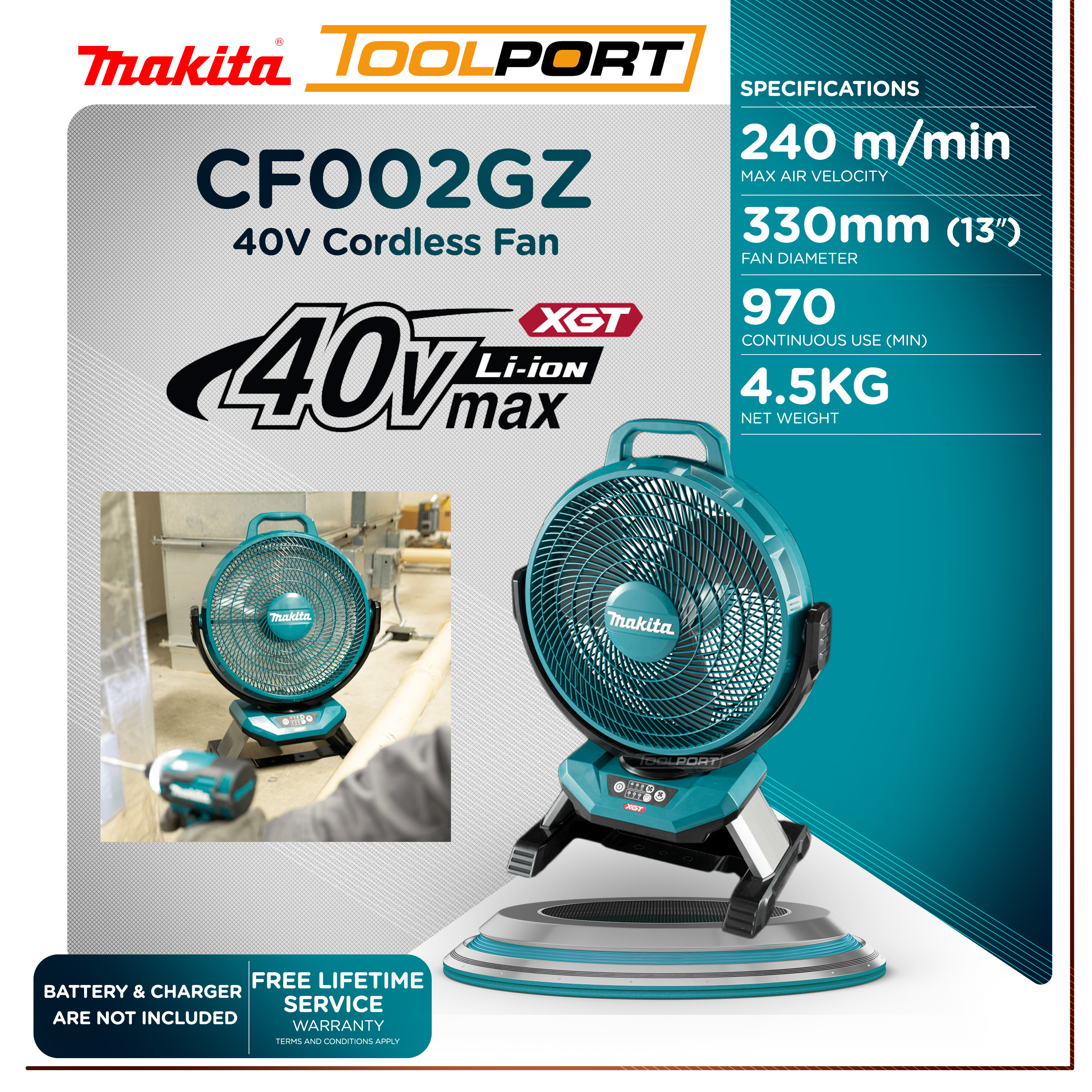 Makita DCF301Z 18V LXT(R) Lithium-Ion Cordless 13" Fan, Tool Only - 3