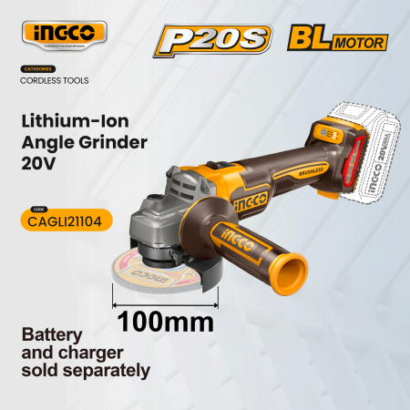 INGCO 20V Cordless Angle Grinder with Brushless Motor