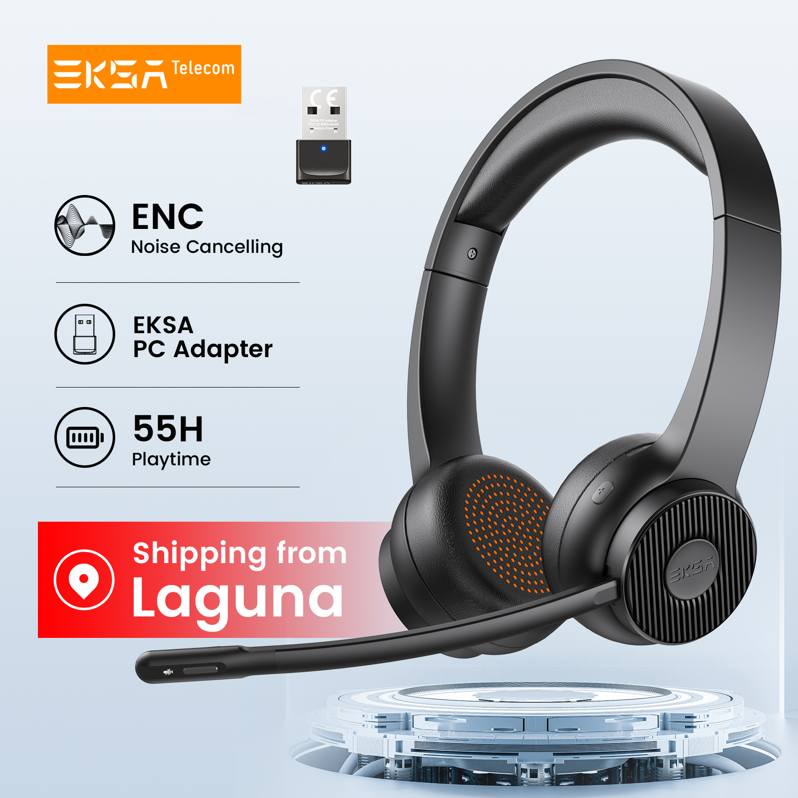 EKSA H16 Bluetooth 5.2 Office Headsets Wireless Headphones with Noise Cancelling Mic ENC On-Ear Earphones for PC/Phone, with USB Dongle, Mic Mute, 35h Talk Time